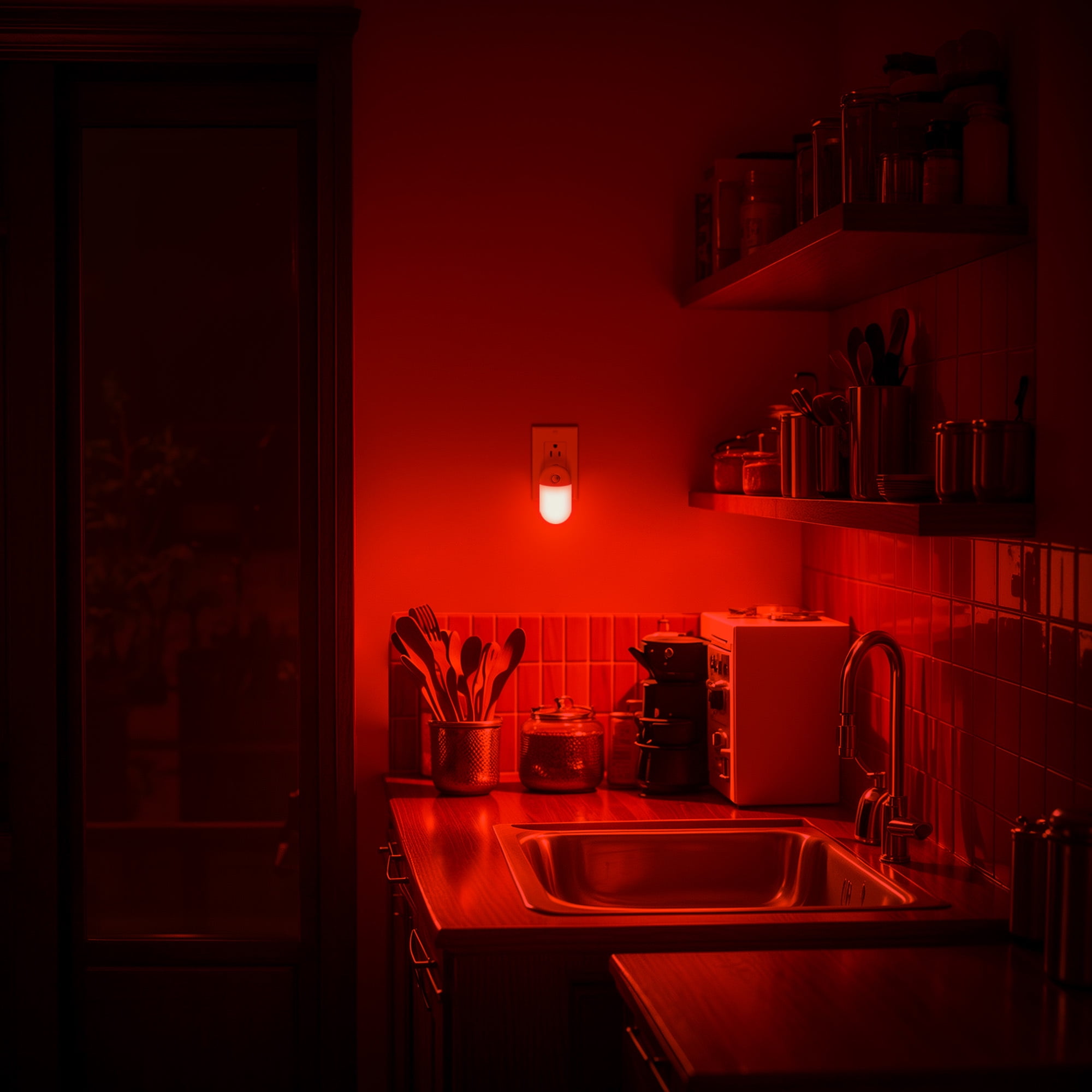 LED Red Motion Sensor Night Light Plug-In, Dual-Level Dimming Red Light for Kids, Hallway, Holiday or Christmas Décor (2-Pack)
