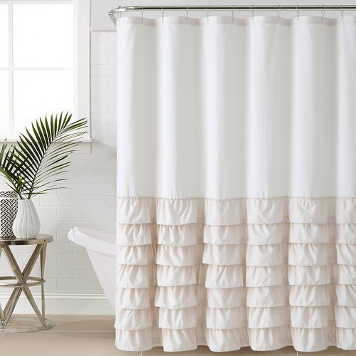 Taupe Solid Ruffle Shower Curtain, Microfiber, 72” x 72”, VCNY Home