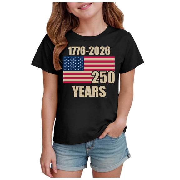 Ulanda Kids 250 Anniversary USA Shirts 250 Year American Flag Tshirt Boys and Girls Happy 250th Tee 4th of July Tops (Black, 2-3 Years)