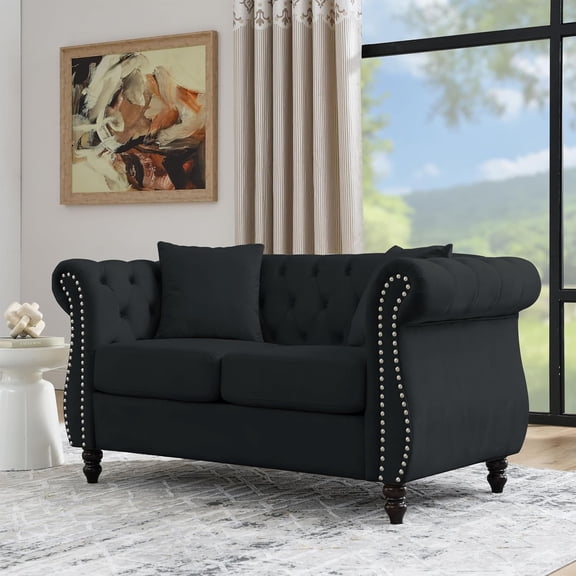 YWEN Chesterfield Sofa, Retro Style Upholstered 2 Seater Velvet Couch with Rolled Arm for Living Room Bedroom Office Apartment