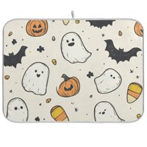 Yayeee Dish Drying Mat for Kitchen Counter Ultra Absorbent Easy Clean Pad 18x16", Halloween Happy Ghosts