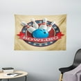 thumbnail image 1 of Bowling Party Decorations Tapestry, Old Fashioned Circular Sport Emblem Stars Ribbon with Typography, Wall Hanging for Bedroom Living Room Dorm Decor, 60W X 40L Inches, Multicolor, by Ambesonne, 1 of 2