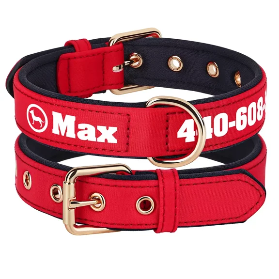 Pet Artist Personalized Nylon Dog Collar Custom Pet Name/Number Waterproof Soft Neoprene Padded Comfortable