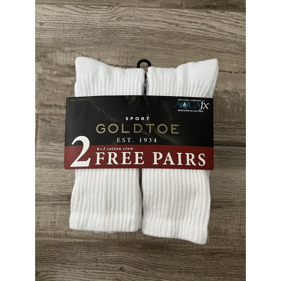 GOLDTOE GOLD TOE SPORT COTTON CREW SOCKS 8 PACK WHITE AQUAFX sz 6 - 12.5