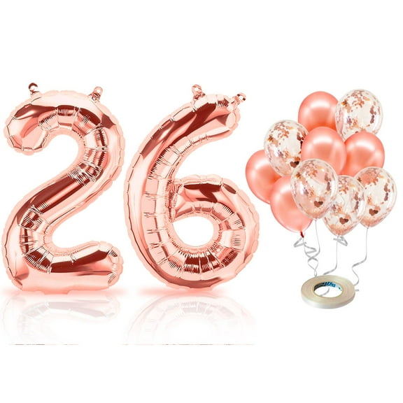 PARIS PRODUCTS - 26th Birthday Rose Gold Balloons & Number 26 Mylar Balloon, 26th Birthday Party Decor, 26th Birthday Decorations for Women, 26th Birthday Decorations Women 26