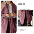 thumbnail image 3 of Suéter de las mujeres Fuzzy Abrigo Abierto Frente Turn Down Collar Suelto Ajuste Color Puro Largo Fuzzy Abrigo con Bolsillos Púrpura L, 3 of 4