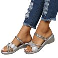 thumbnail image 4 of asddcavvf Ladies Fashion Summer Solid Color Rhinestone Slip On Wedge Roman Sandals, 4 of 9