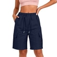 thumbnail image 2 of Kinrui Bermuda Shorts for Women Summer Quick Dry Cargo Shorts with Multi-Pockets Outdoor Drawstring Knee Length Hiking Short, 2 of 8