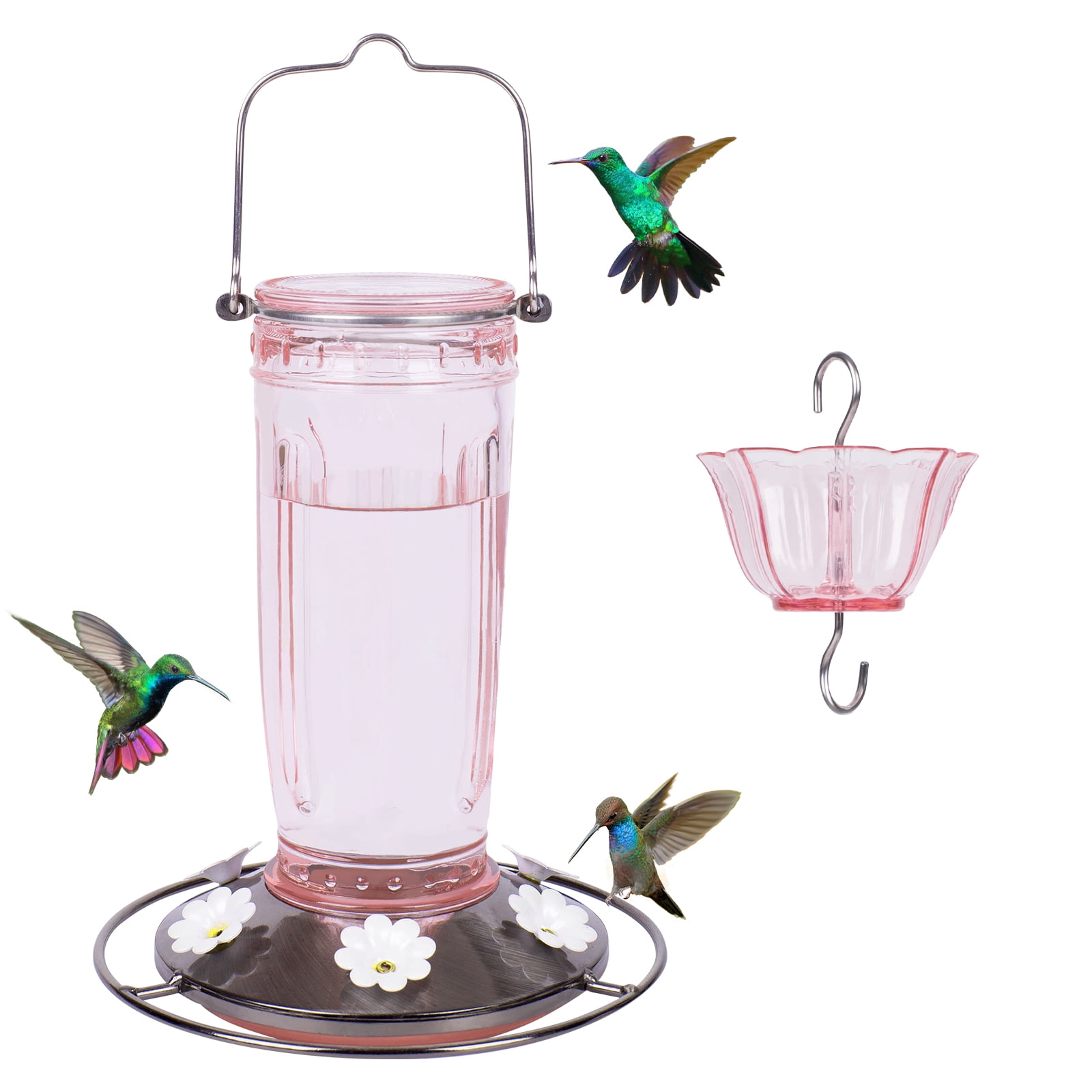 Kingsyard Glass Hummingbird Feeder for Outdoors Wild Bird Feeder With 6 ...