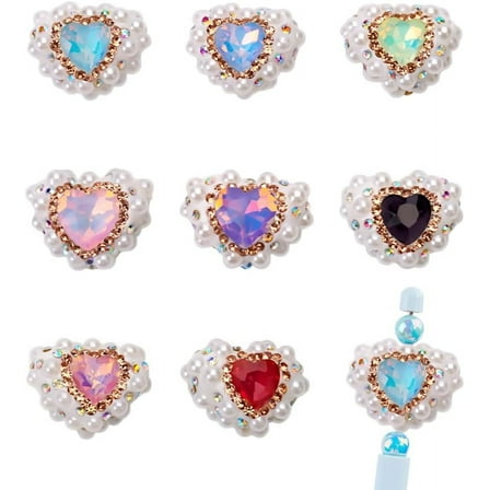 8 Pcs Rhinestone Focal Beads for Pens 1inch 8 Colors Heart Shape Diamond Focal Beads Bling Crystal Focals Beads for Beaded Pens Keychain Making Large Focals Beads DIY Suppliers
