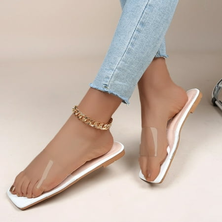

Aayomet Womens Slippers And Beach Women s Transparent Casual Flat Slippers Fashion Sandals Women s slipper White 8.5