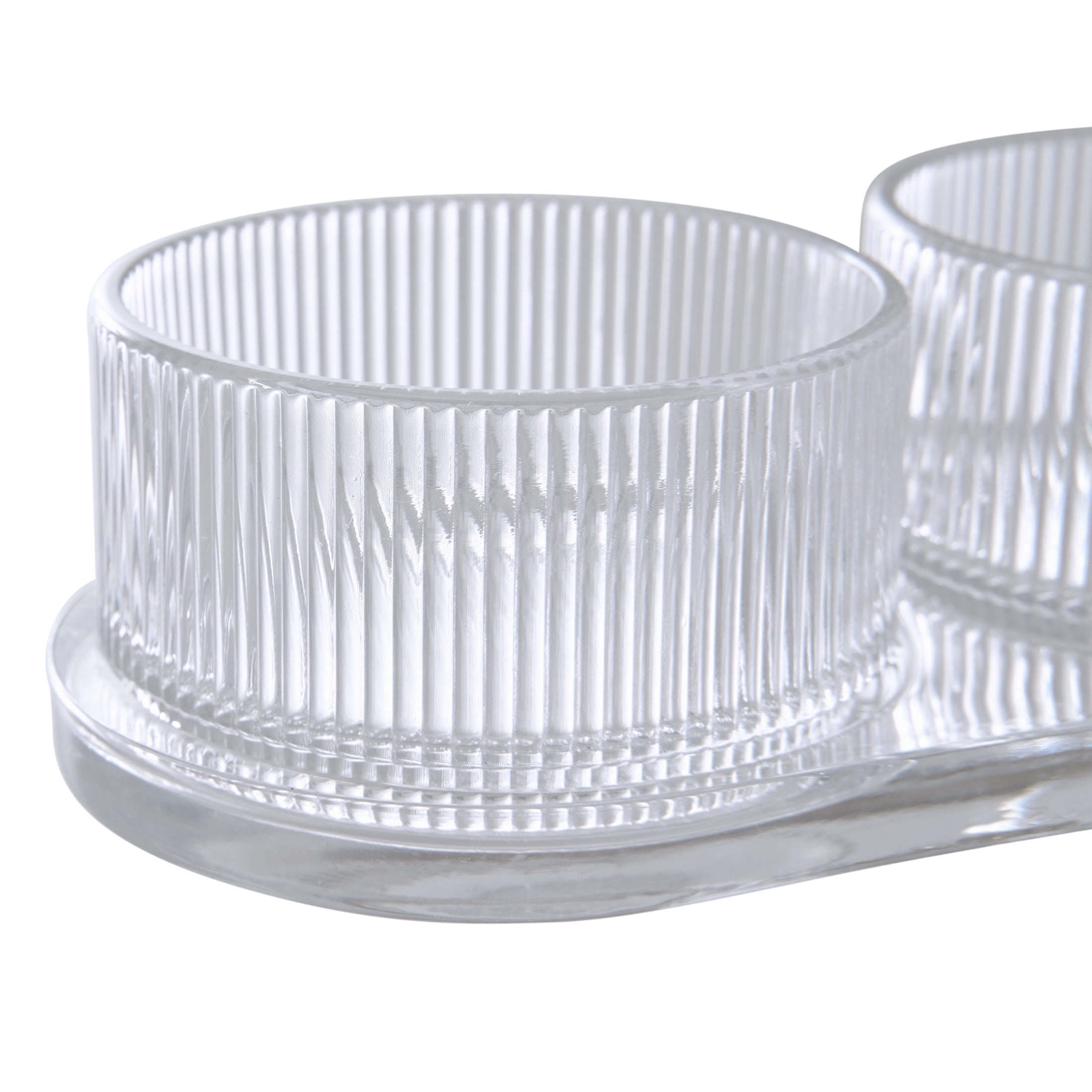 Better Homes & Gardens 6 oz Round Ribbed Glass Serving Bowls with Tray, 4-Piece Set