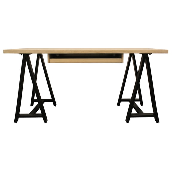 60" Ivory And Black Oak Solid Wood Executive Desk