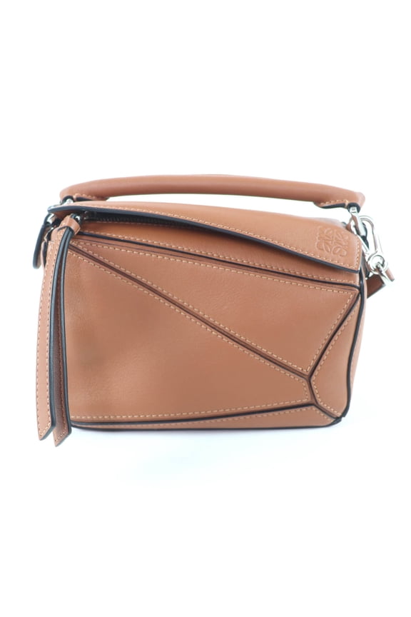 Pre-Owned LOEWE A510U95X37 Puzzle Edge Mini Bag, Tan Anagram, Calf Leather, 2-way Hand/Shoulder...
