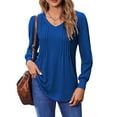 thumbnail image 4 of Fantaslook Long Sleeve Shirts for Women Fall Tops Dressy Casual Blouses Pleated V Neck Tunic Tops, 4 of 8