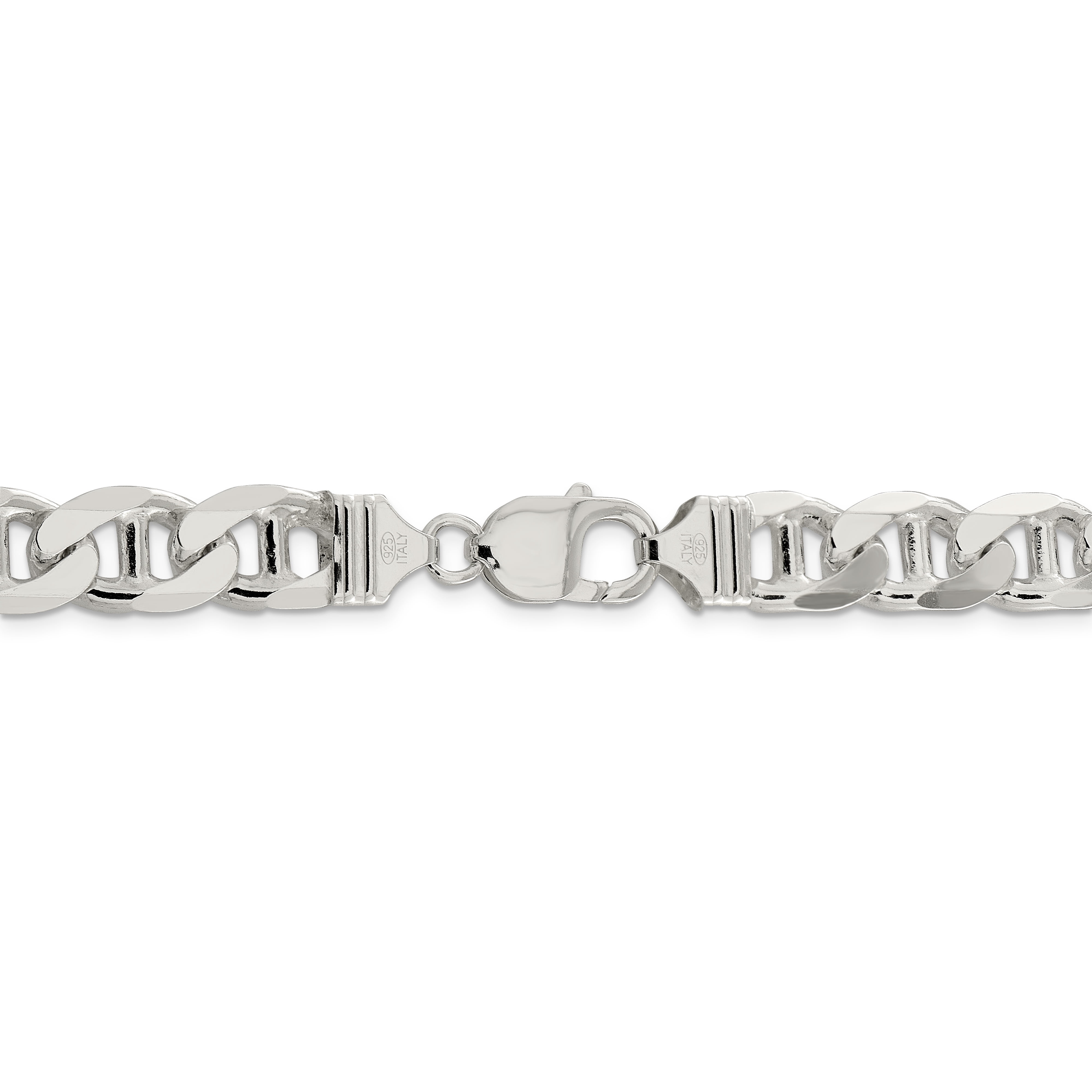925 Sterling Silver 10.5mm Cuban Anchor Chain Bracelet Flat