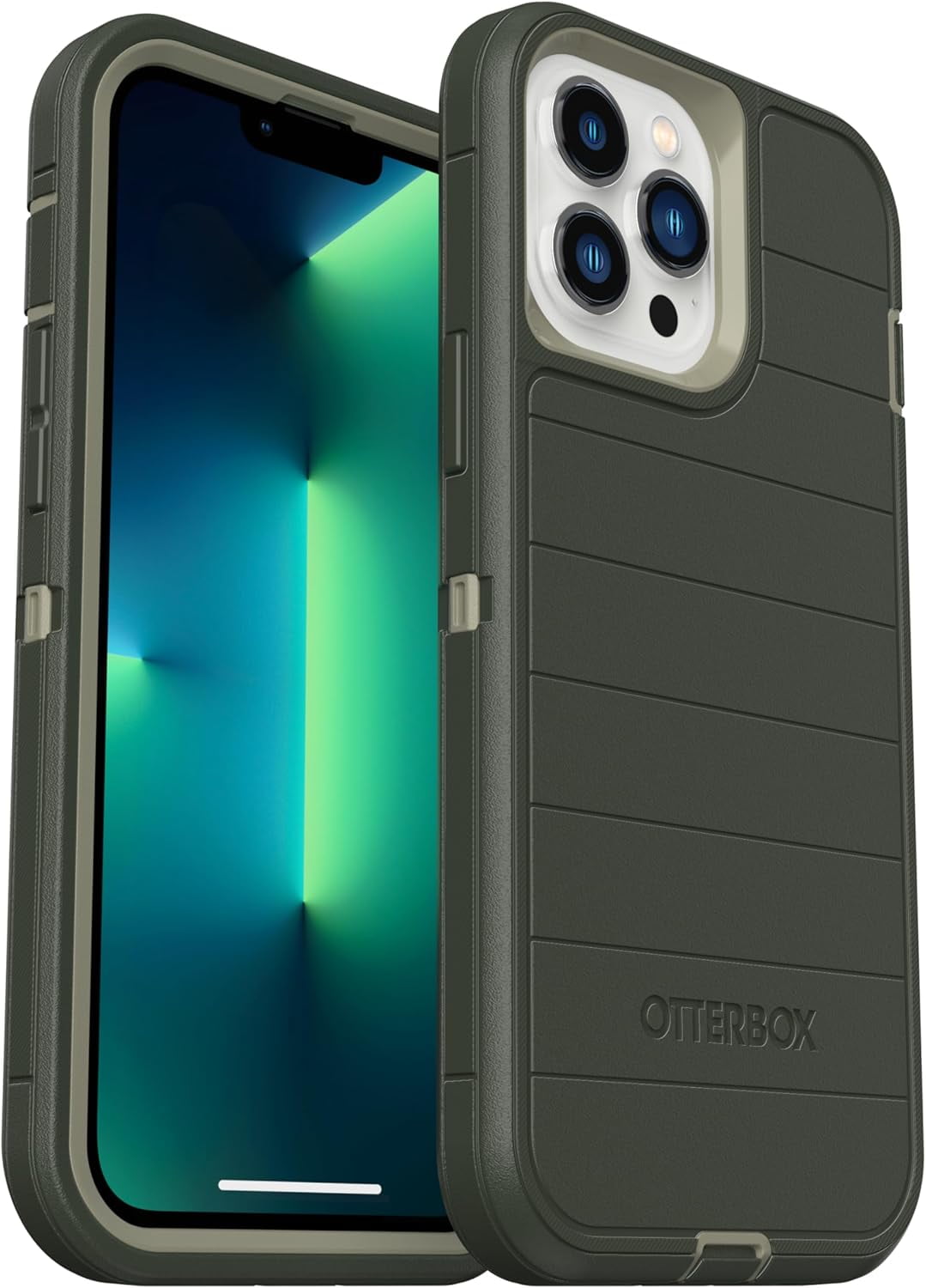 OtterBox iPhone 13 Pro Max & iPhone 12 Pro Max (Only) - Defender Series Pro Case - Lichen the Trek (Green) - Case Only - Screenless Edition - Non-Retail Packaging