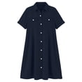 thumbnail image 6 of NSLGXD Denim Dress for Women 2026 Short Sleeve Lapel Collared Midi Shirt Dresses with Chest Pockets Dressy Casual Business Work Jean Dress S-2XL, 6 of 9