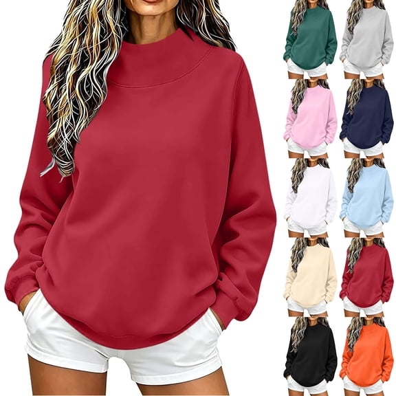 Sevevn Womens Mock Neck Sweatshirts Oversized Pullover Fall Outfits Fashion Clothes Long Sleeve Tops Red 2XL