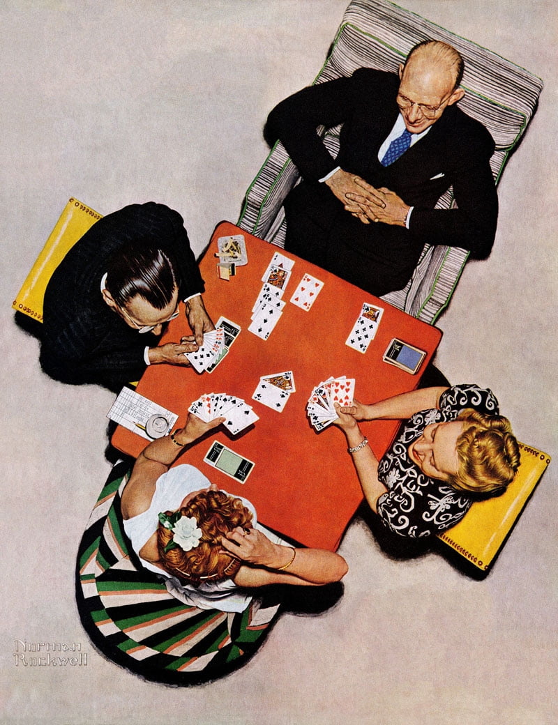 "Bridge Game" by Norman Rockwell Painting Print on Canvas