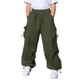 thumbnail image 2 of ZHOGXU Kids Boys Girls Cargo Pants With Multiple Pockets Elastic Waist Solid Color Wide Leg Comfortable Loose Fit Trousers For Outdoor Activities,Dark Green,9-10 Years, 2 of 9
