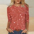 thumbnail image 2 of lcziwo Womens Summer Dressy Casual Shirts Fashion Sparkly Sequin Print 3/4 Sleeve Shirt Loose Crewneck Pullover Blouse Sales Today Clearance Orange L, 2 of 6