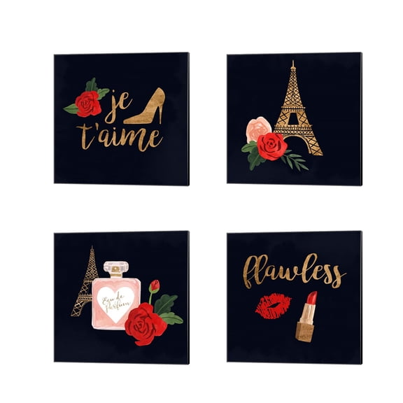 Great Art Now Oui Oui Glam by Victoria Borges 4 Piece Canvas Art Set Each 14"W x 14"H