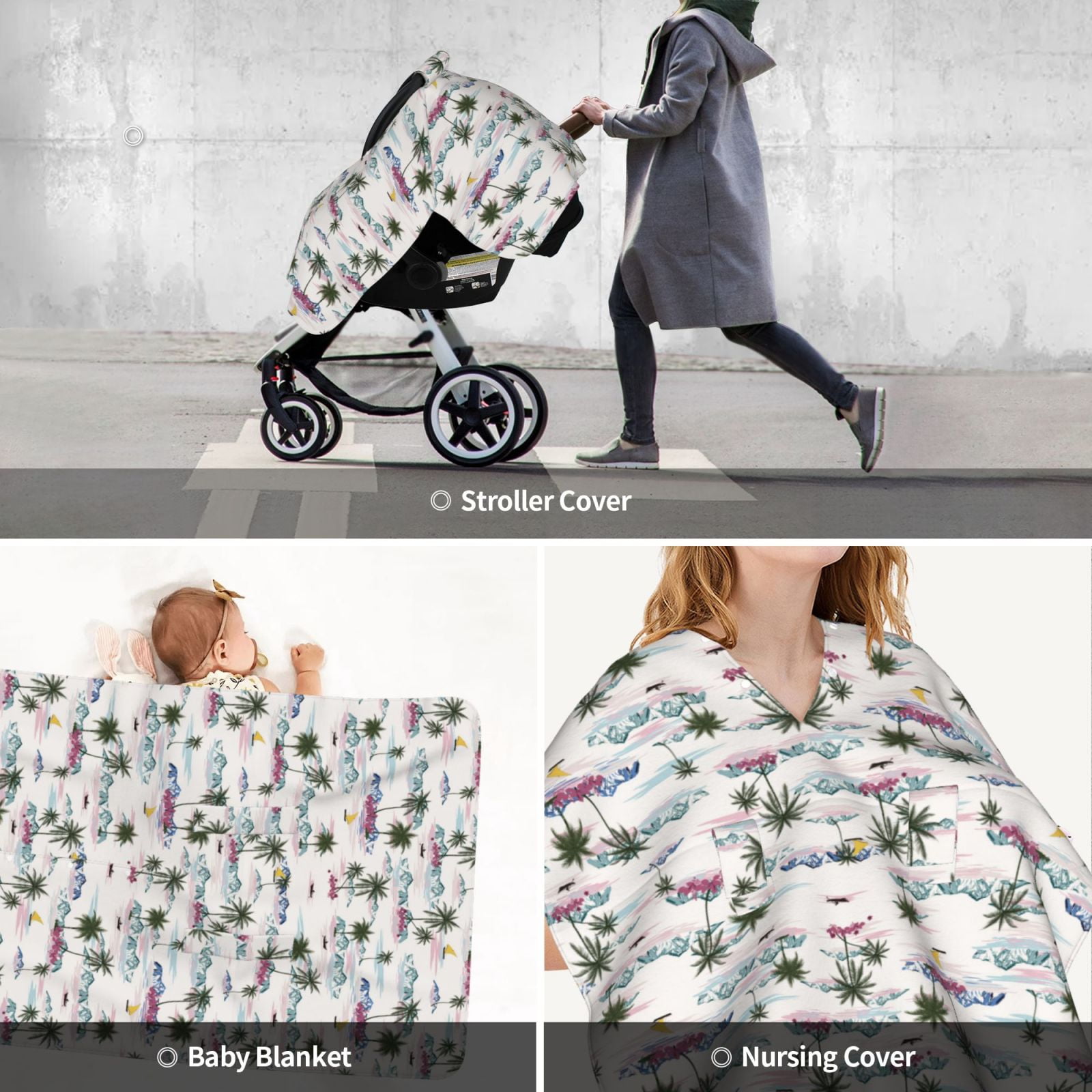Car Seat Cover Baby - palm tree island_B Breathable Infant Car Seat Cover for Baby Carseat, Lightweight Comfort Baby Essentials Must Haves Newborn Stuff for Girl Boy