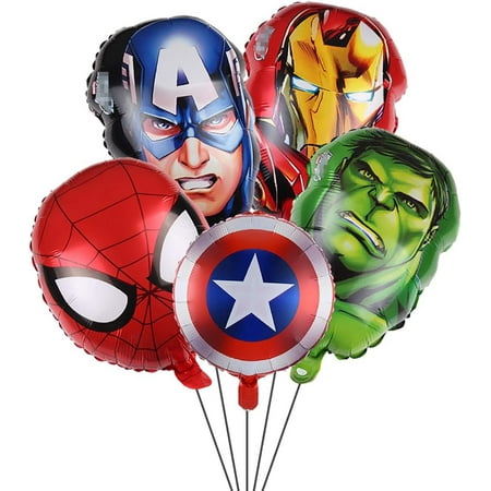 5 PCS Superhero Balloons Captain America Balloon Spiderman Balloon Ironman Balloons Hulk Balloon Birthday Party Balloon Super Hero Birthday party decoration