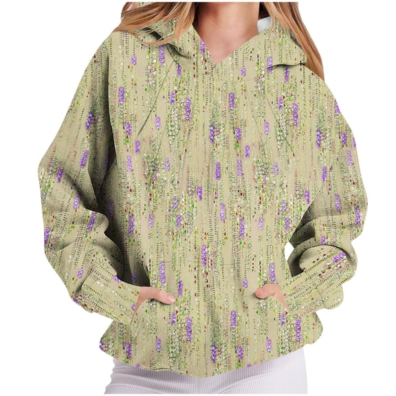 Sweatshirt for Women Crew Neck Long Sleeve Loose Pullover Hoodies with Pocket Casual Solid Drop Shoulder Printed Fall Winter Outfits Fashion Lightweight Clothes Trending Workout Tops
