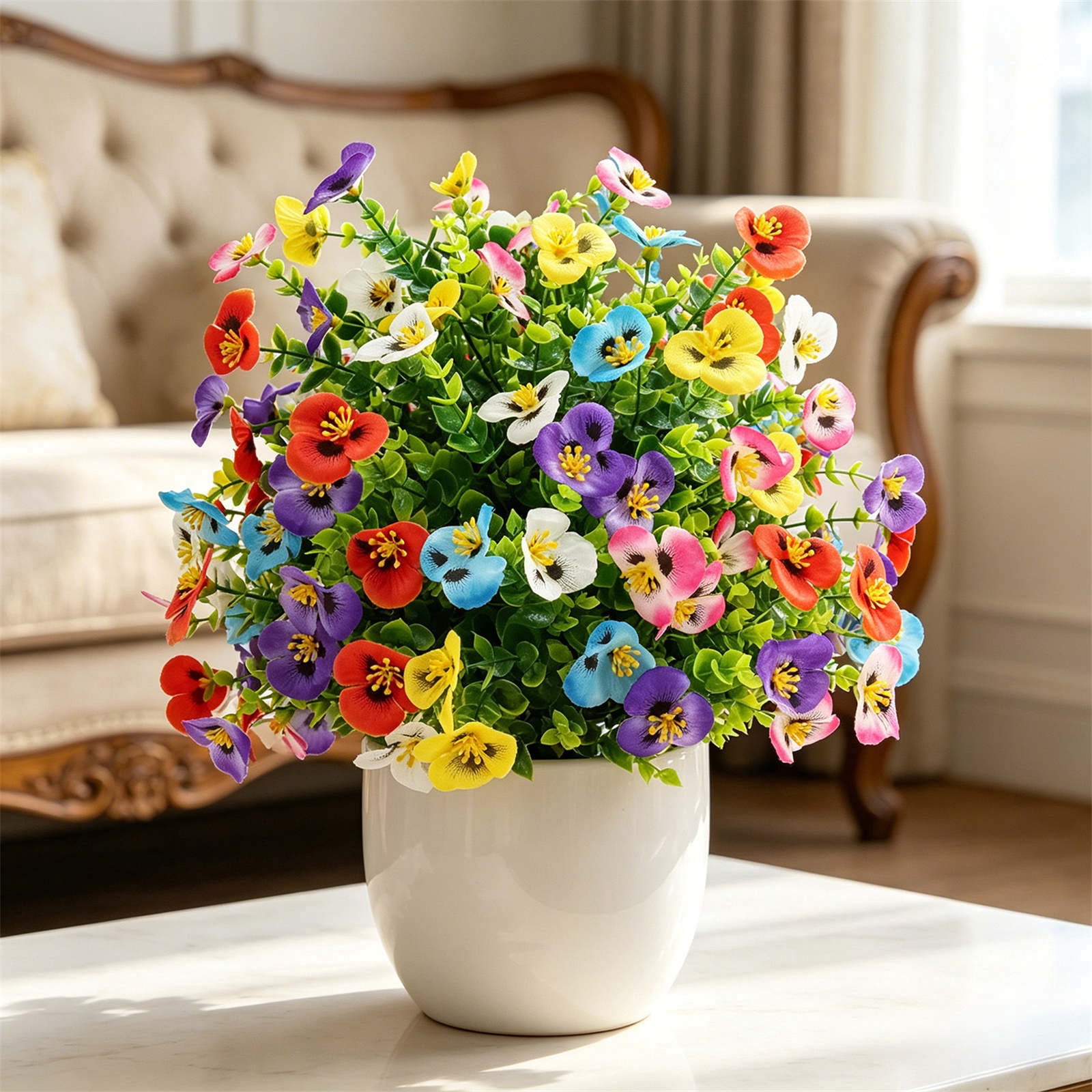 Artificial Flowers for Outside,Flower Sticks,Artificial Boxwood Topiary Ball Bushes with Violet Flowers Outdoor Plants with Ground Spike,22IN(C)