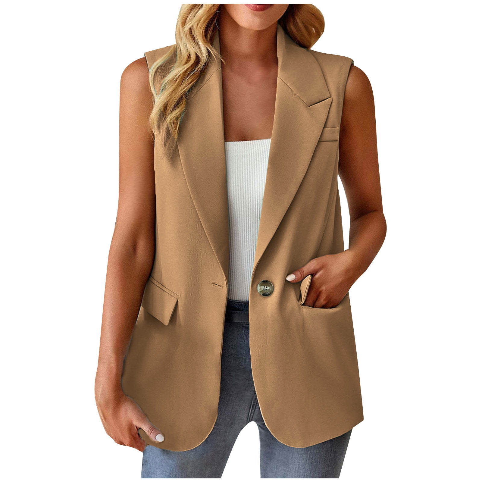 ZVAVZ Fall Winter Deals Sleeveless Blazer Jackets for Women