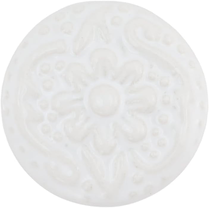 6Pcs Round Ceramic Drawer Knobs Cabinet Furniture Handle Vintage Flower Pattern Knobs, with Mounting Screws,White
