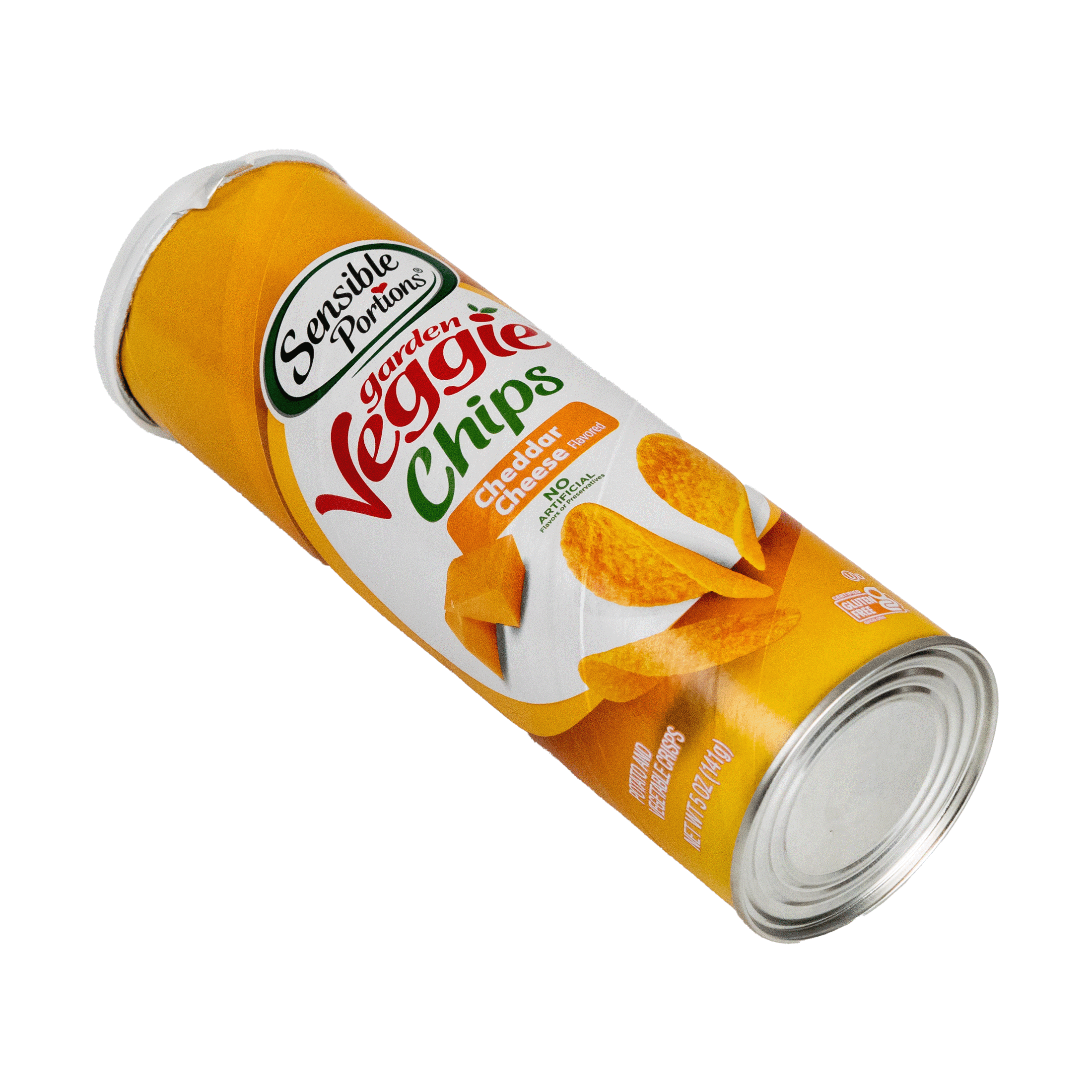Sensible Portions Garden Veggie Snack Cheddar Cheese Potato Chips, 5 oz, Cardboard Canister