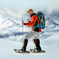 Snowshoes with Trekking Poles 25-Inch, Gold Aluminum Frame with Grey Poles, 110-220LB Capacity for Snow Trekking