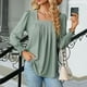 thumbnail image 2 of Blusa de mujer con cuello cuadrado y mangas abullonadas - Top informal con pliegues en la parte delantera - Rayón/poliéster/spandex - S-XXL - Trabajo/cita/salida nocturna, 2 of 5