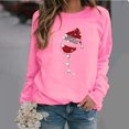 thumbnail image 3 of Suéter navideño para mujer, gorro navideño, copa de vino tinto, estampado, cuello redondo, manga larga, suéter 2023 nuevo, 3 of 5