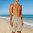 thumbnail image 2 of lcziwo Men Solid Color Shorts Relaxed Fit Summer Drawstring Beach Shorts with Pockets Hiking Fishing Outdoor Elastic Waist Chino Shorts Khaki M, 2 of 10