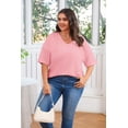 thumbnail image 5 of Short Sleeve Women's Plus Size Solid Color V-neck Casual Loose T-shirt Tops, 5 of 5