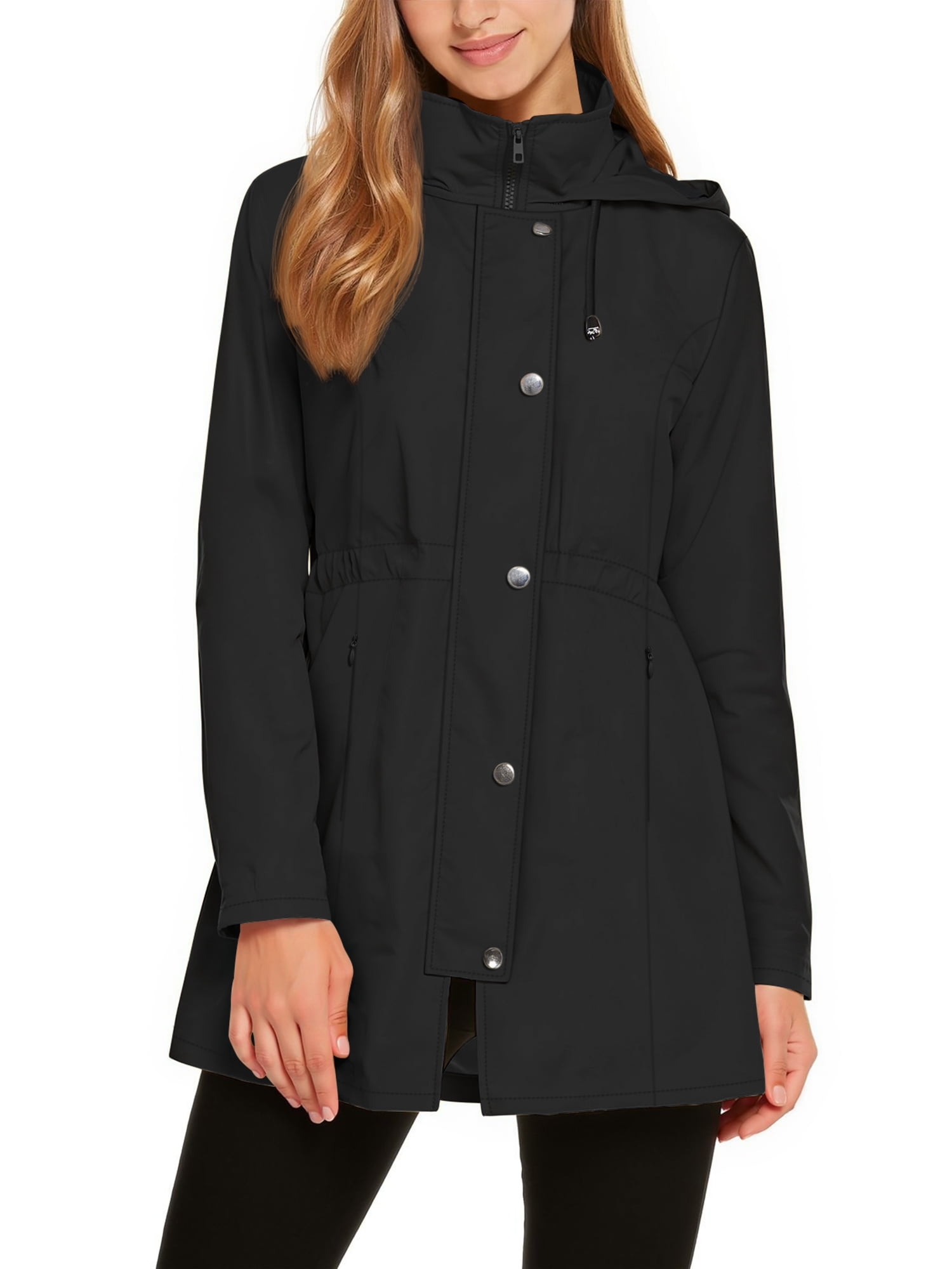 №849 DKNYブラックメルトン素材ダブルPコートキングサイズ48R DKNY Women's Long Sleeve Fashion Faux Wool Notched Lapel Fully