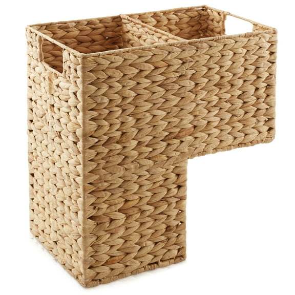 Casafield Stair Basket with Handles, Natural - Woven Water Hyacinth Staircase Step Organizer Bin