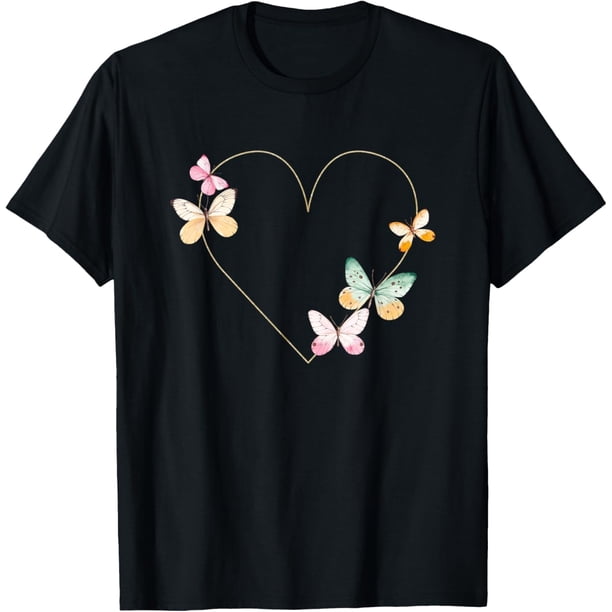 Camiseta con diseño de mariposa de corazón colorido