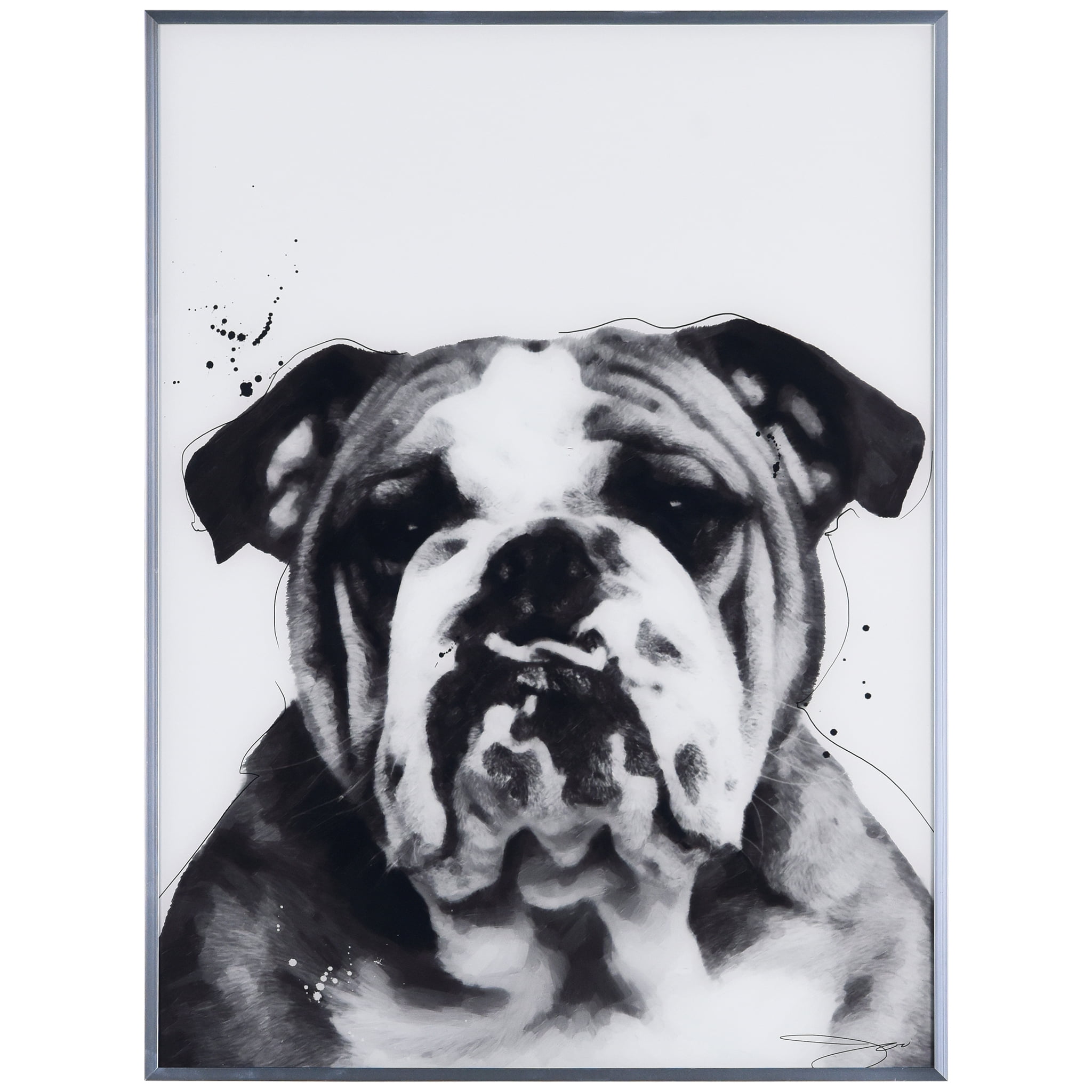Empire Art Direct Bulldog Black and White Pet Paintings on Reverse Printed Glass Framed Dog Wall