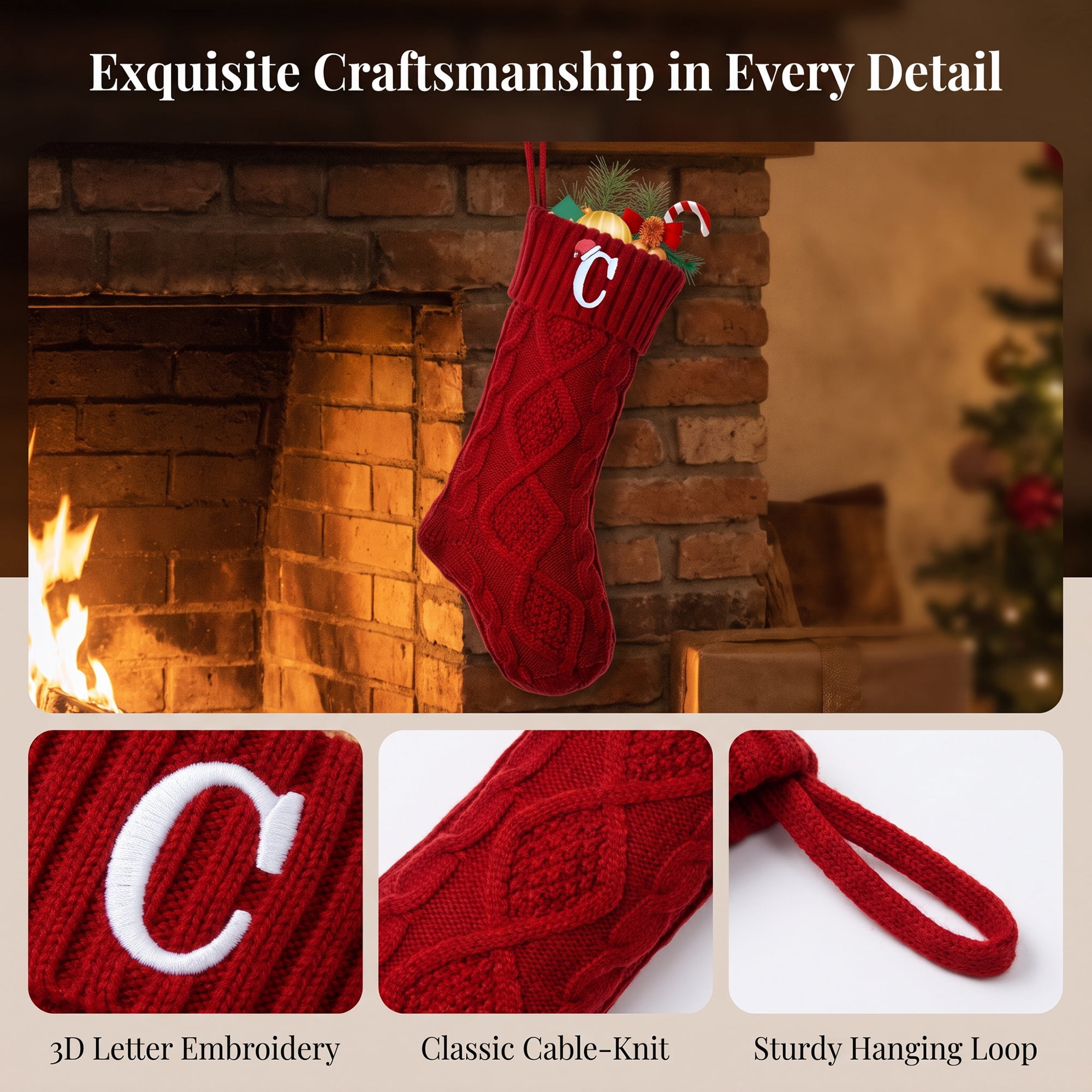 Unique Bargains Canine Bone Christmas Stocking Luxury Puppy Holiday Keepsake Sack Red Letter C 17"