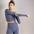 thumbnail image 2 of Women's Long Sleeved Seamless Fitness Yoga Top- Medium, Gray, 2 of 6