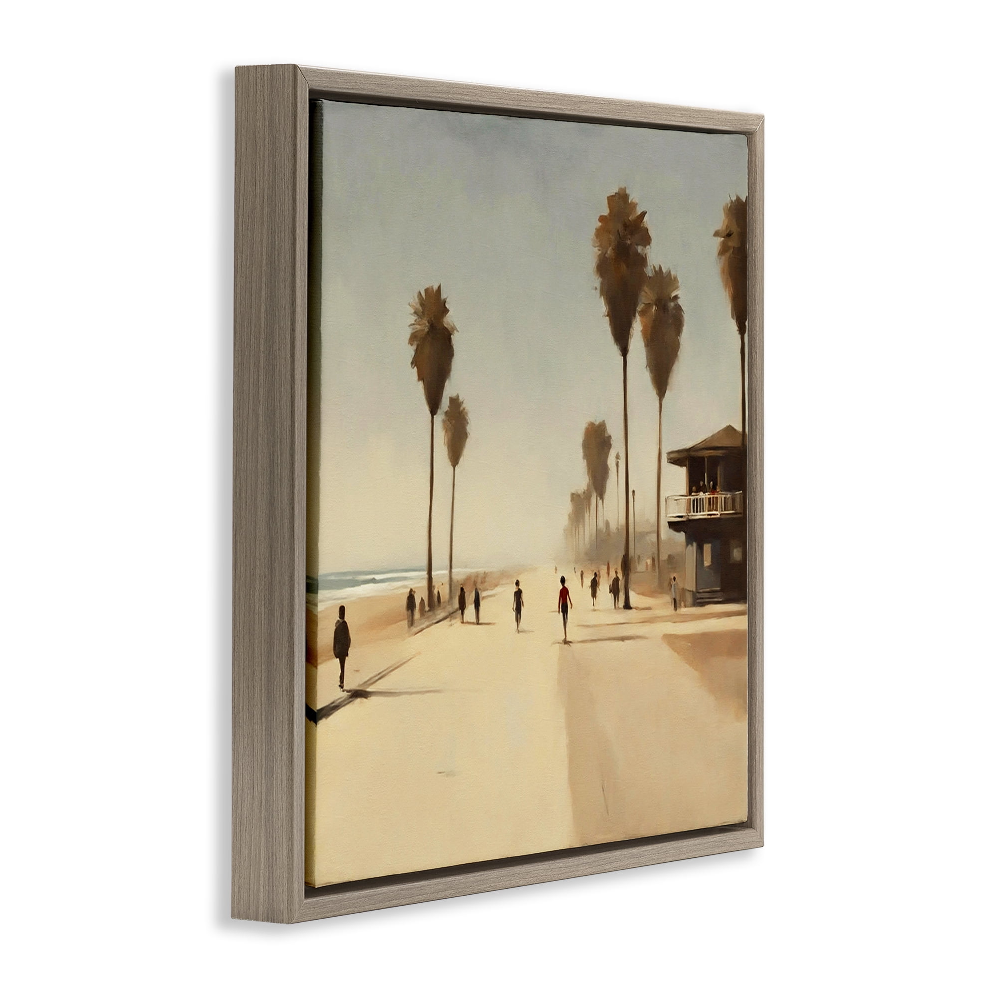 Stupell Industries Tropical Beachside Track Landscape & Nature Painting Brown Floater Framed Canvas Art Print Wall Art, 18 x 18