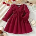 thumbnail image 4 of XUELUO Little Girls Dresses Long Sleeve Ruffle Trim Buttoned Pleated Skirts Daily & Spring Outings Toddler Stylish Dress, 4 of 8