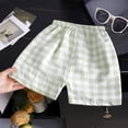 thumbnail image 3 of Gelikeya Classic Gingham Shorts for Boys Thin Cotton Striped Elastics Waist Casual Summer Toddler Shorts Lightweight Green, 3-4 Years, 3 of 3