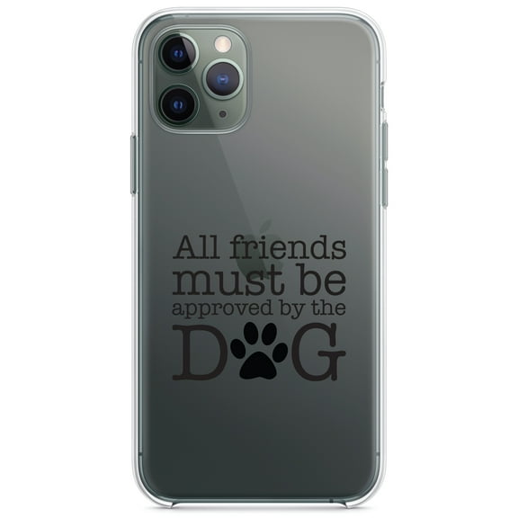 DistinctInk Clear Shockproof Hybrid Case for iPhone 11 (6.1" Screen) - TPU Bumper Acrylic Back Tempered Glass Screen Protector - All Friends Must Be Approved by the Dog