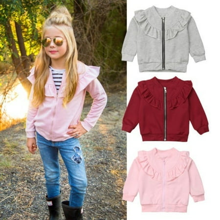 Fashion Baby Boy Girl Cotton Long Sleeve Hooded Coat Zipper Solid Color Outerwear